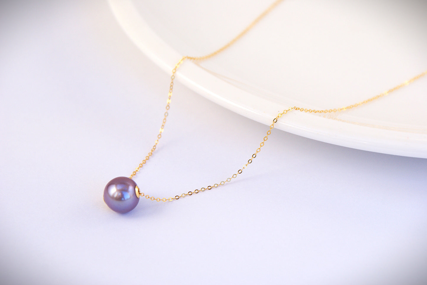 Floating Lavender Freshwater Pearl 9-10mm Pendant Necklace [length: 43cm adjustable] (PN0010)