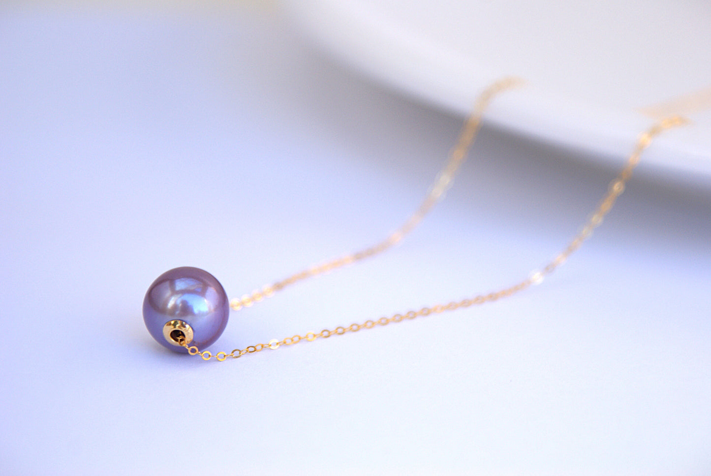 Floating Lavender Freshwater Pearl 9-10mm Pendant Necklace [length: 43cm adjustable] (PN0010)