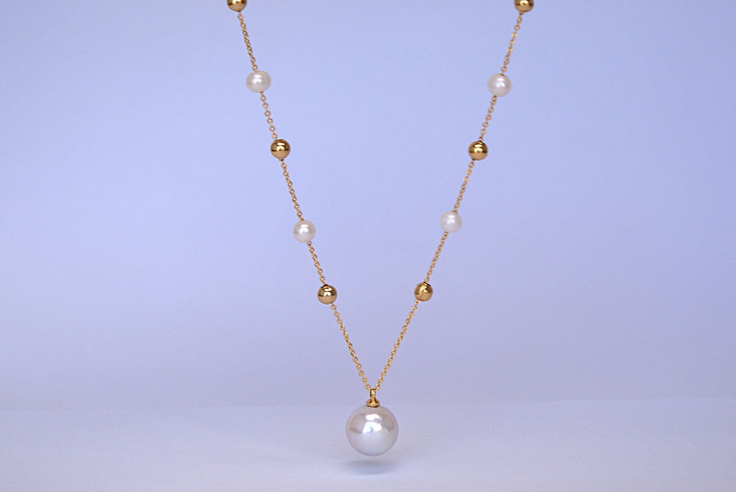 Freshwater Pearl Starry Sky Pendant Necklace 18K Gold-Plated 9-10mm (Length: 45cm Adjustable) (PN0017)