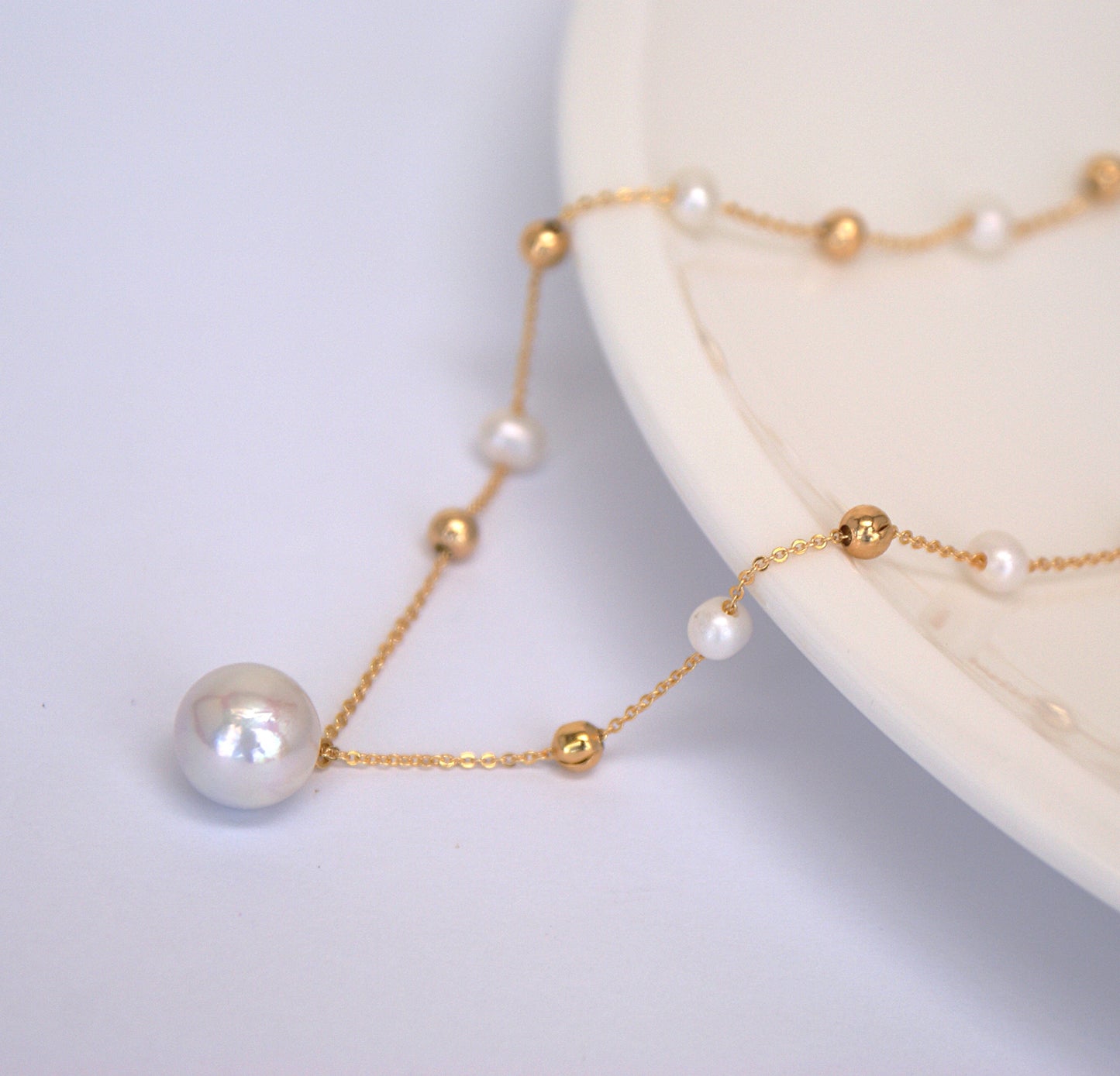 Freshwater Pearl Starry Sky Pendant Necklace 18K Gold-Plated 9-10mm (Length: 45cm Adjustable) (PN0017)