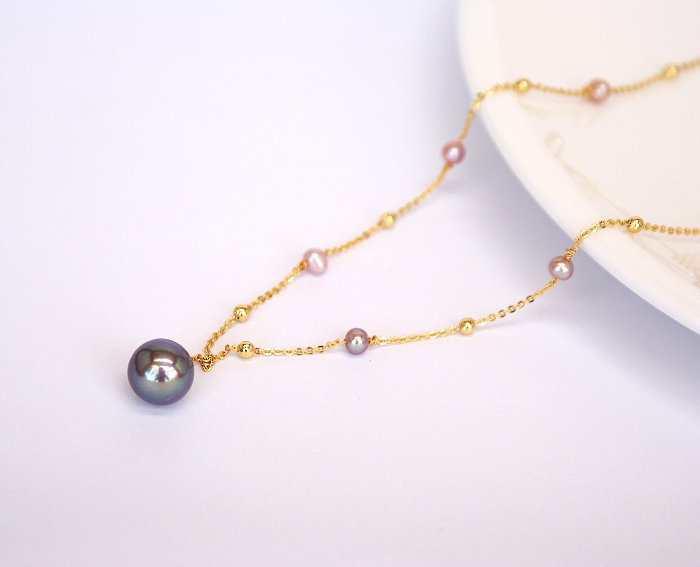 Freshwater Pearl Starry Sky Pendant Necklace 18K Gold-Plated 9-10mm (Length: 45cm Adjustable) (PN0017)