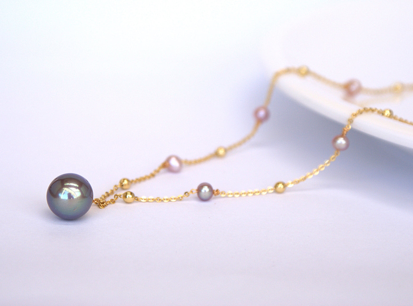 Freshwater Pearl Starry Sky Pendant Necklace 18K Gold-Plated 9-10mm (Length: 45cm Adjustable) (PN0017)