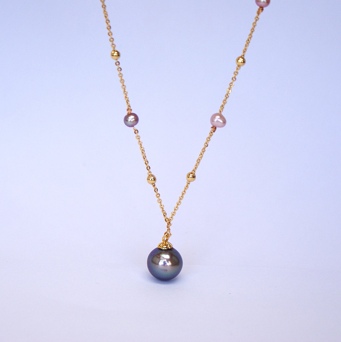 Freshwater Pearl Starry Sky Pendant Necklace 18K Gold-Plated 9-10mm (Length: 45cm Adjustable) (PN0017)