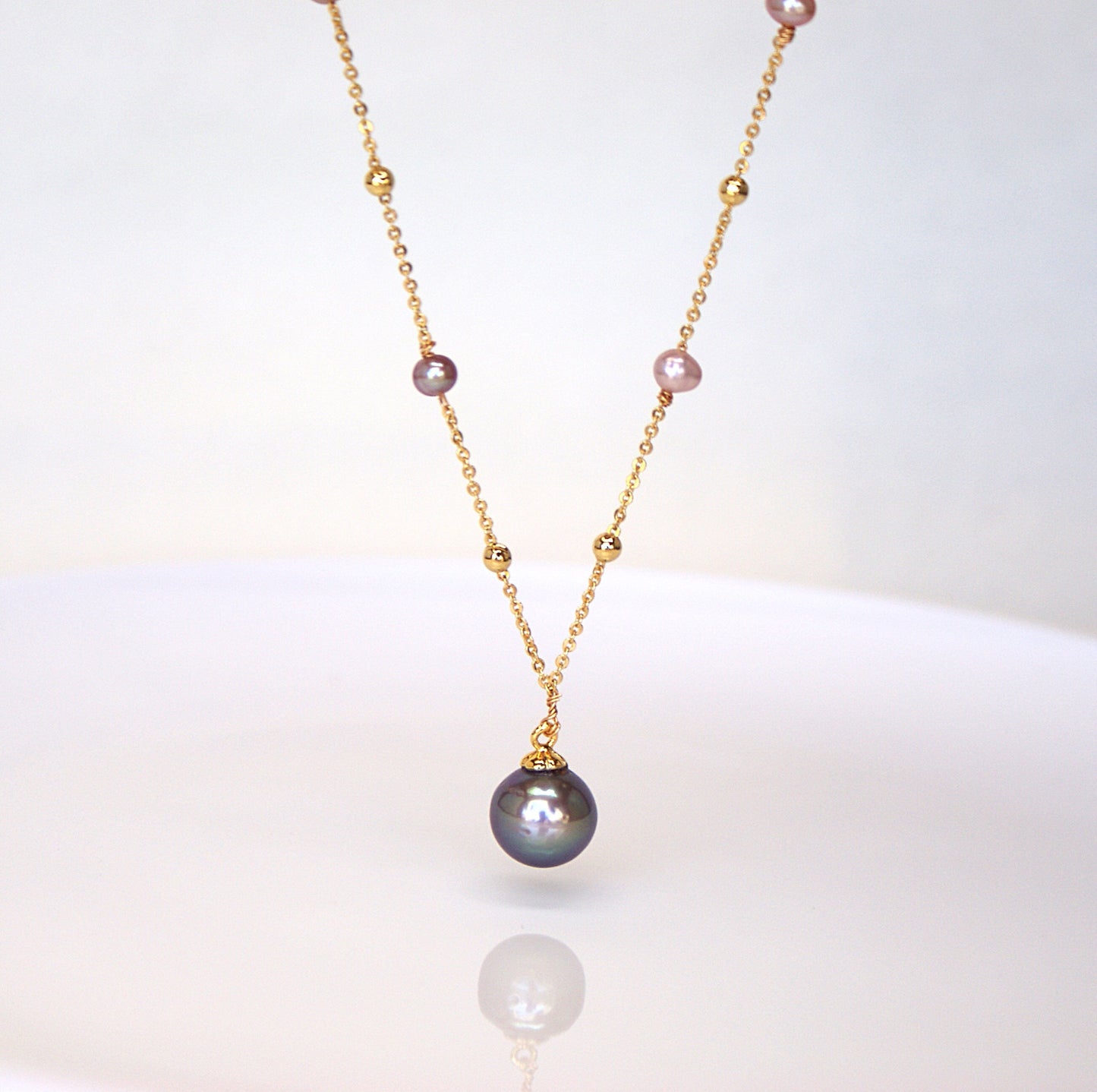 Freshwater Pearl Starry Sky Pendant Necklace 18K Gold-Plated 9-10mm (Length: 45cm Adjustable) (PN0017)