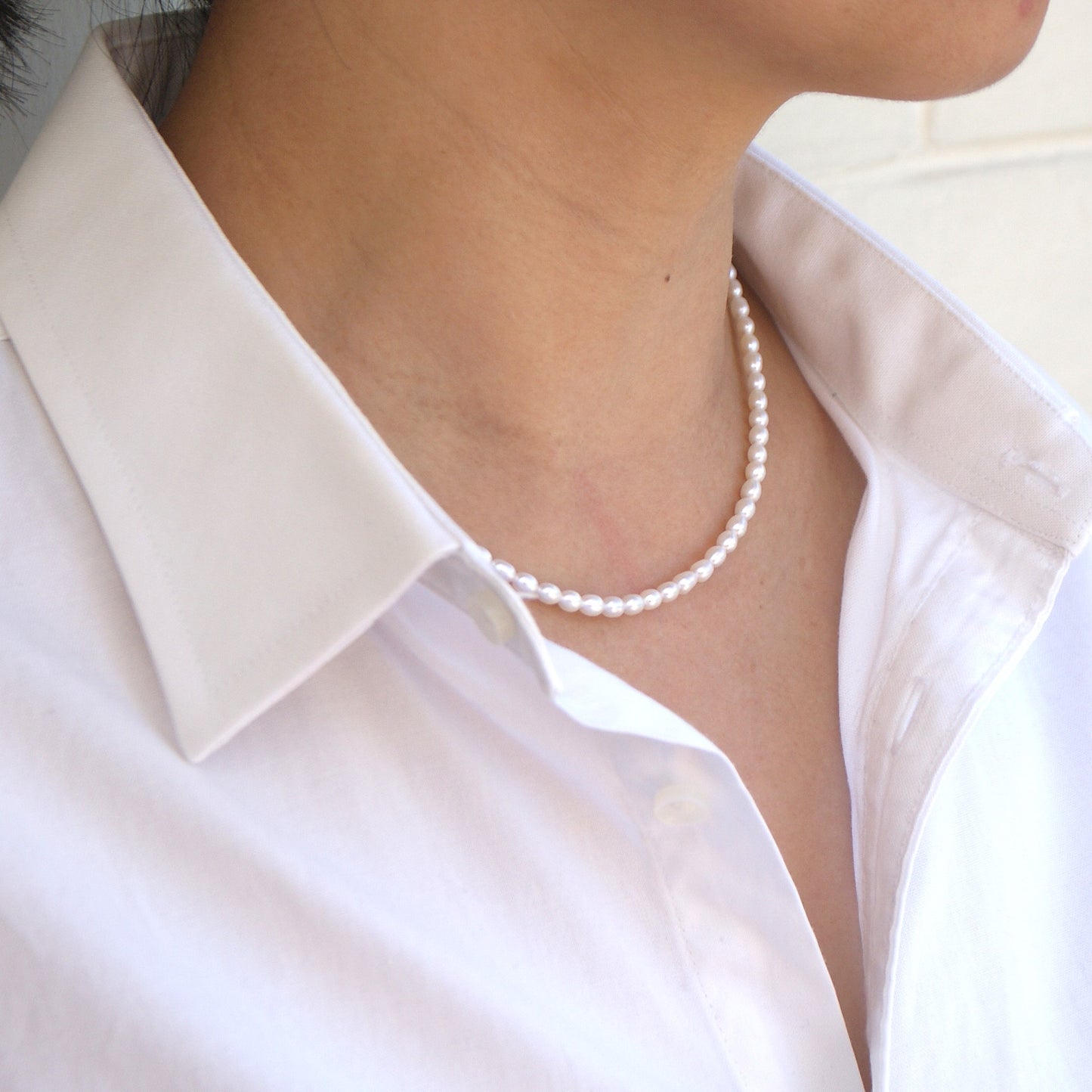 Freshwater Rice Pearl Necklace 3.5-4mm (length: 40cm+5cm) (PN0002)