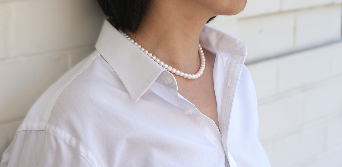 Freshwater Pearl Necklace 5-6mm Round [length: 40cm+5cm] (PN0008)